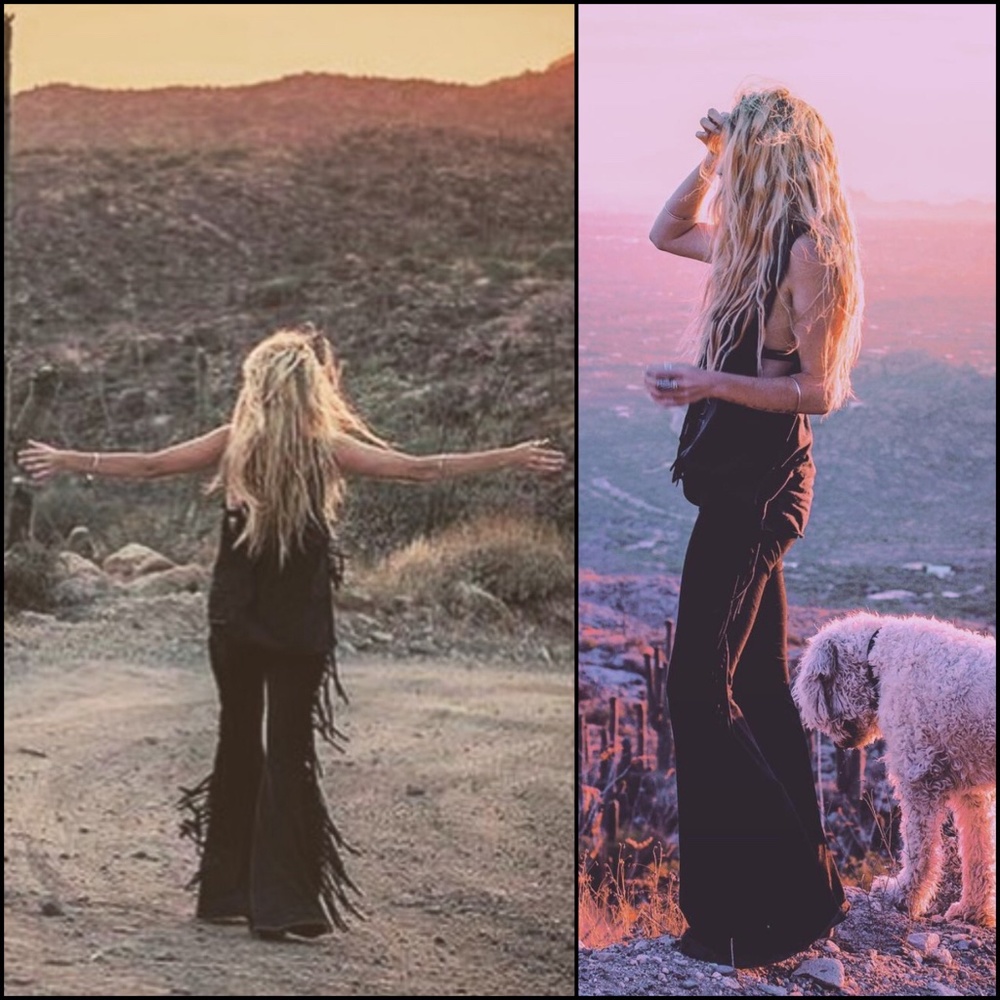 REGULAR LENGTH High Waisted Fringe Bell Bottoms in BLACK SOLID Rocker Festival - Picture 9 of 12